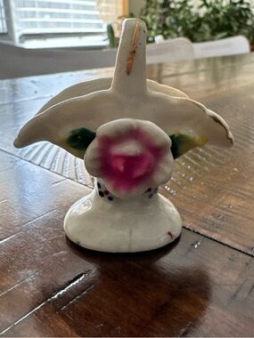 Miniature Vase Embossed Pink Flower Two Handles Porcelain Made in Japan 2.25 in